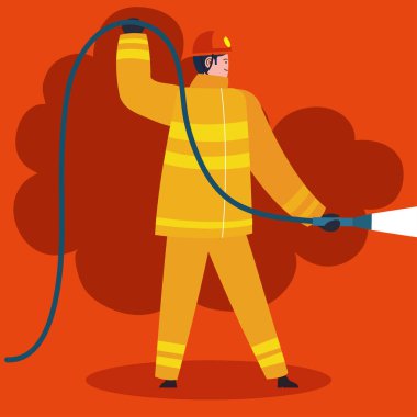 firefighter with hose hero character