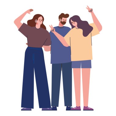 young three persons characters group