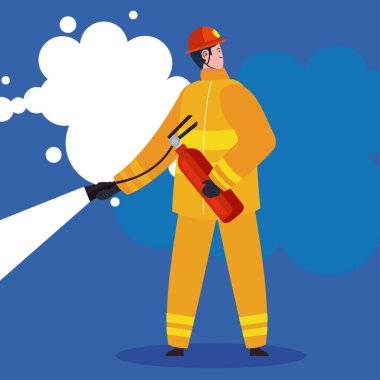 firefighter with extinguisher hero character