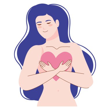 young woman with heart breast cancer