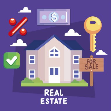 real estate lettering and icons