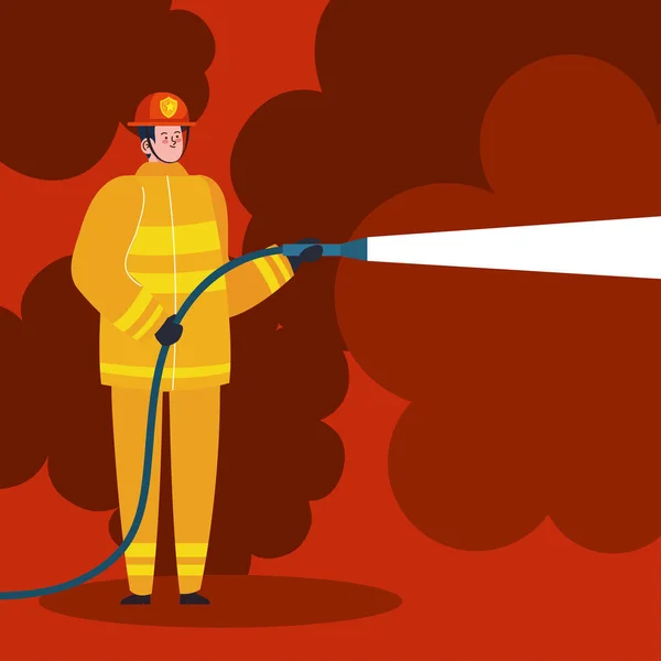 Firefighter Using Hose Hero Character — Image vectorielle
