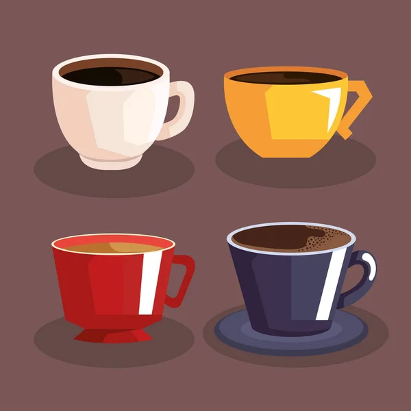 Four Coffee Set Cups Icons — Stock Vector
