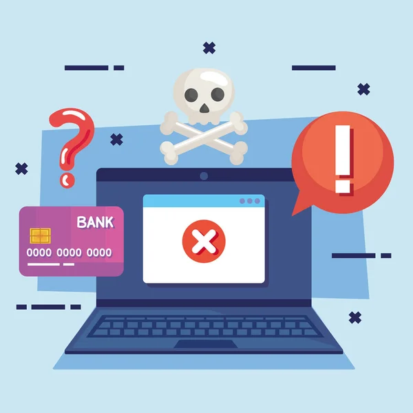 Cyber Fraud Laptop Icons — Stok Vektör