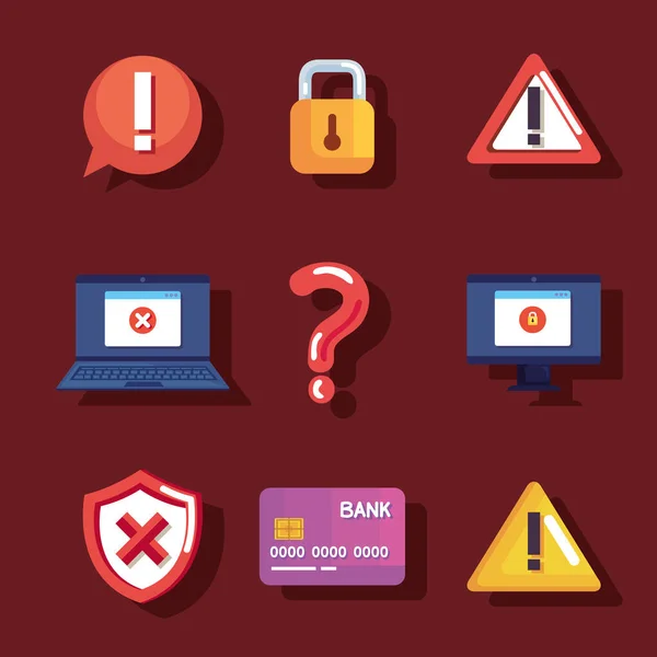 Nine Cyber Fraud Set Icons — 图库矢量图片