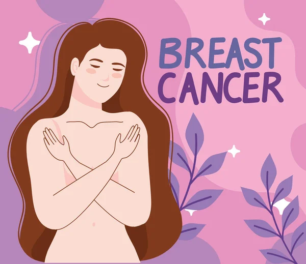 Breast Cancer Lettering Card Woman — Stockový vektor