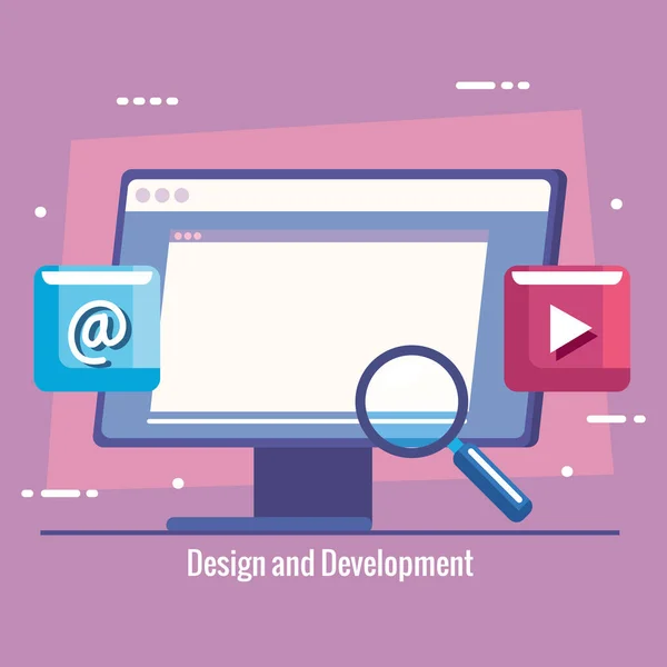 Desktop Design Development Tech — Vettoriale Stock