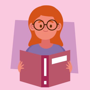 girl wearing glass reading book character