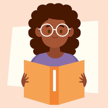 afro girl reading book character