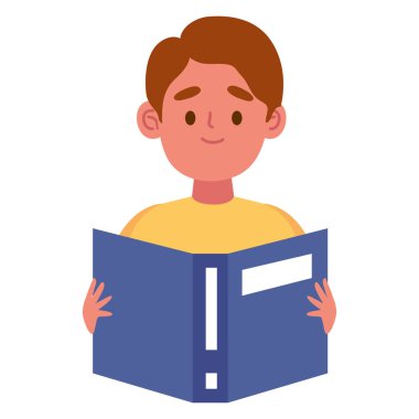 happy boy reading book character