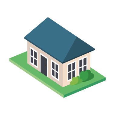 isometric house with bush icon