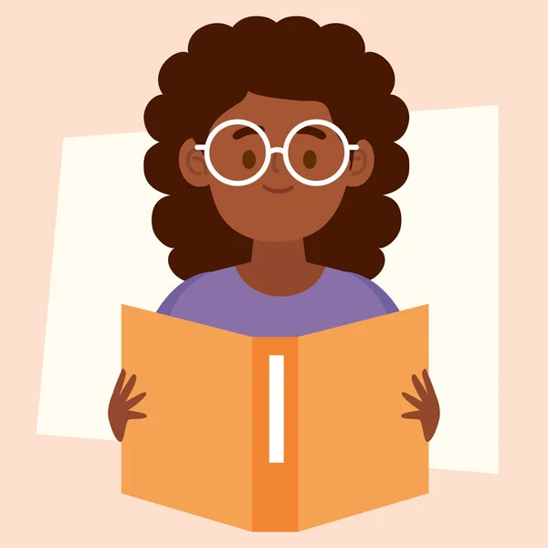 Afro Girl Reading Book Character — Stockvektor