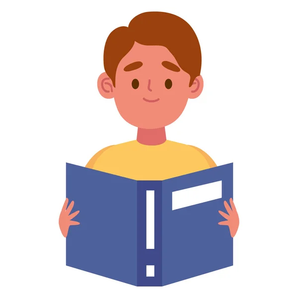 Happy Boy Reading Book Character — Stock Vector