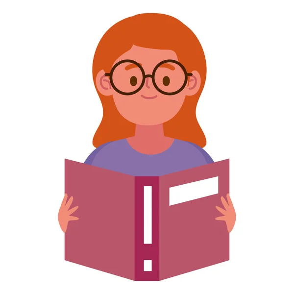 Readhead Girl Reading Book Character — Stok Vektör