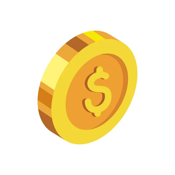 Isometric Golden Coin Money Dollar — Stock vektor