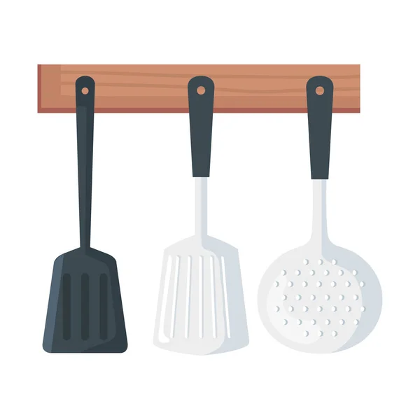 Three Kitchen Cutleries Hanging Icons — Vetor de Stock