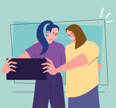 girls taking a selfie characters scene