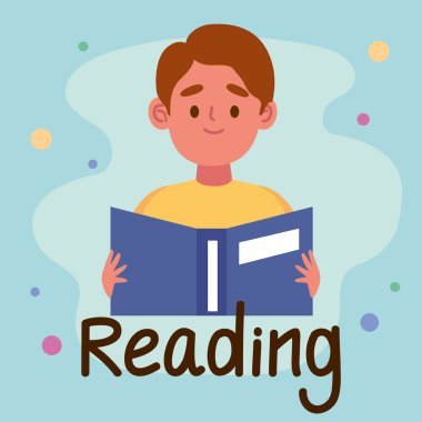boy reading book and lettering character