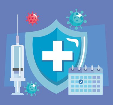 shield and covid19 virus icon