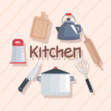kitchen utensils around word icons