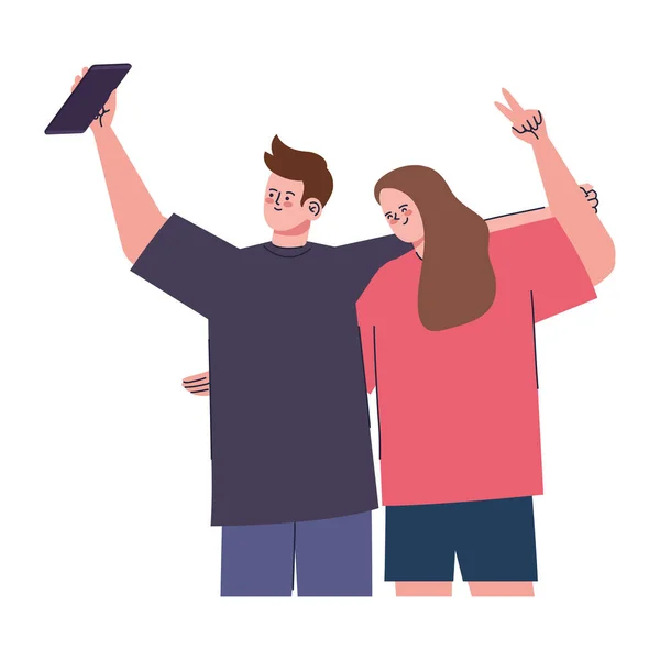 Couple Taking Selfie Comic Characters — Vector de stock