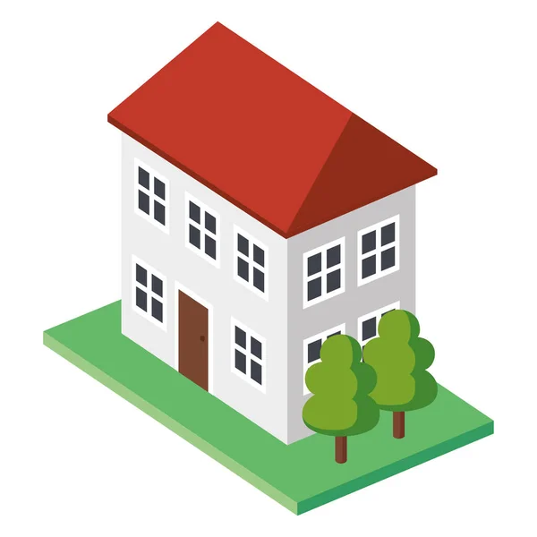 Isometric House Trees Icon — Stock Vector