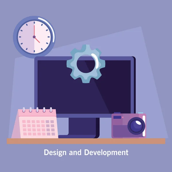 Design Development Desktop Tech — Vettoriale Stock