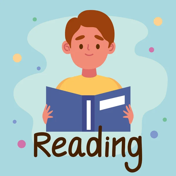 Boy Reading Book Lettering Character — Stok Vektör