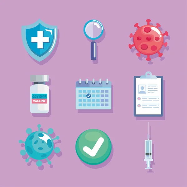 Nine Covid19 Virus Set Icons — Image vectorielle