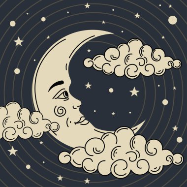 astrology crescent moon with clouds