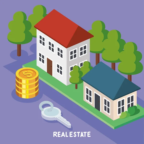 Houses Coins Real Estate — Vettoriale Stock