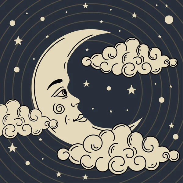 Astrology Crescent Moon Clouds — Vector de stock