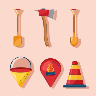 six firefighter service set icons