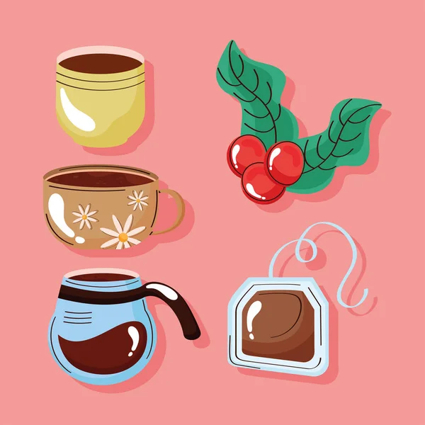 Five Coffee Beverage Set Icons — Stockvektor