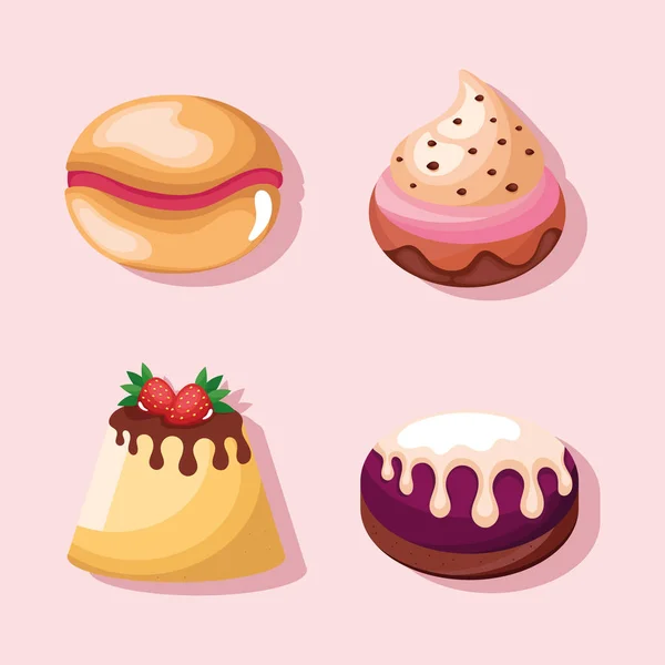 Four Dessert Products Set Icons — Vettoriale Stock