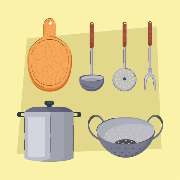 Шесть Комплектов Кухонного Оборудования Иконы — стоковый вектор