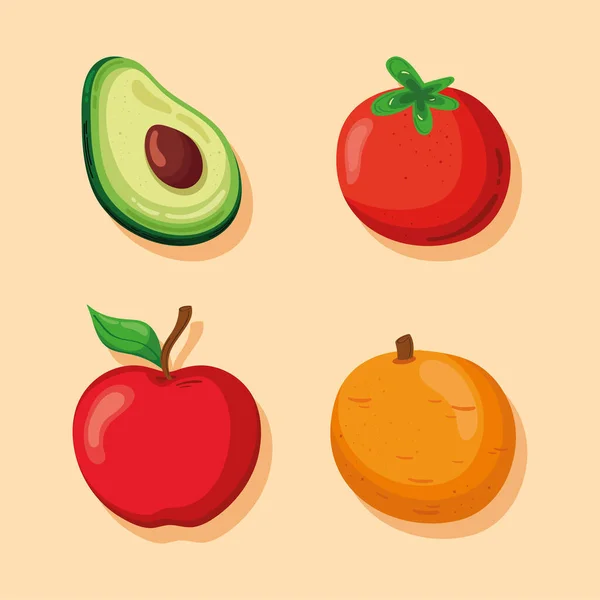 Cuatro Iconos Frutas Verduras — Vector de stock