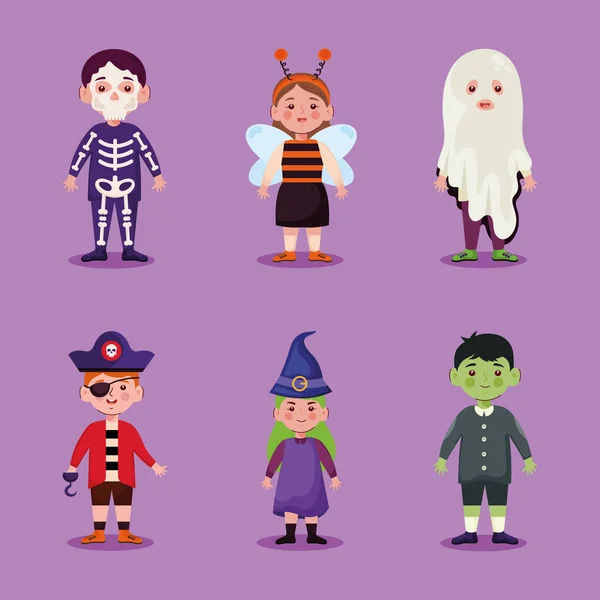 Six Kids Wearing Custom Characters — Vector de stock