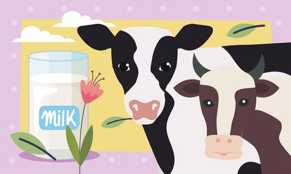 Cows Milk Glass Scene — Stock Vector