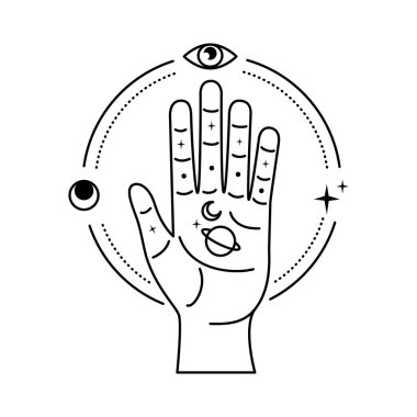 hand with universe symbols icon