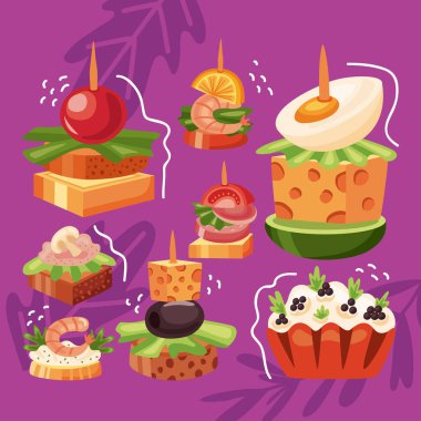 eight delicious appetizers set snacks