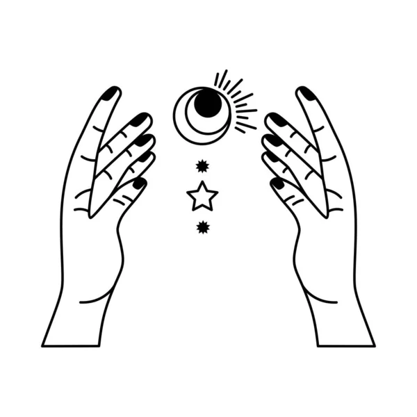 Hands Astrology Star Moon — Stock Vector