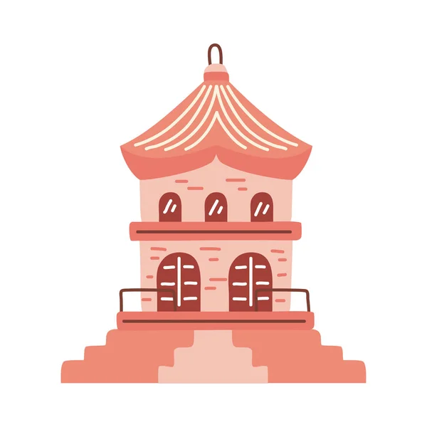 Pink Korean Building Facade Icon — Stok Vektör