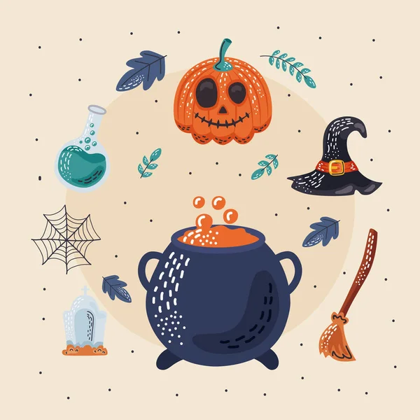 Halloween Celebration Six Set Icons — Stockvektor