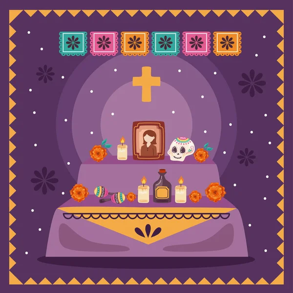 Плакат Алтаря Dia Los Muertos — стоковый вектор