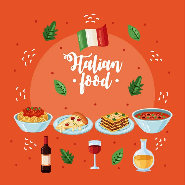 Italian Food Lettering Postcard Icons — Stock Vector