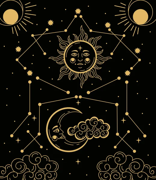 Astrology Sun Moon Poster — Stockový vektor