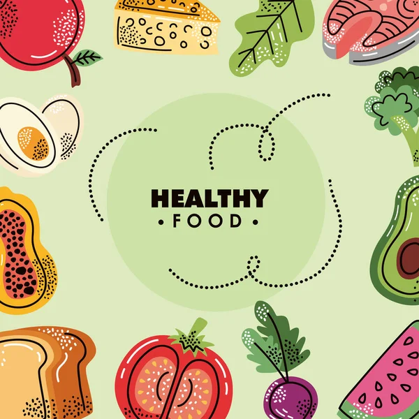 Healthy Food Lettering Frame Poster — Stok Vektör