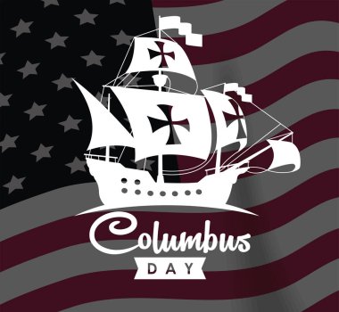 columbus day lettering card with caravel
