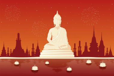 loy krathong celebration card with buddha